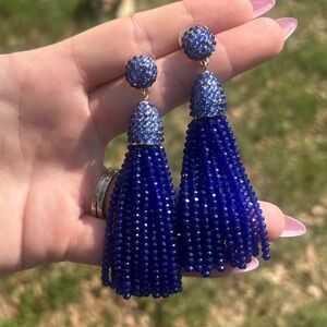 BaubleBar Royal Cobalt Blue Sparkly Beaded Tassel Earrings
